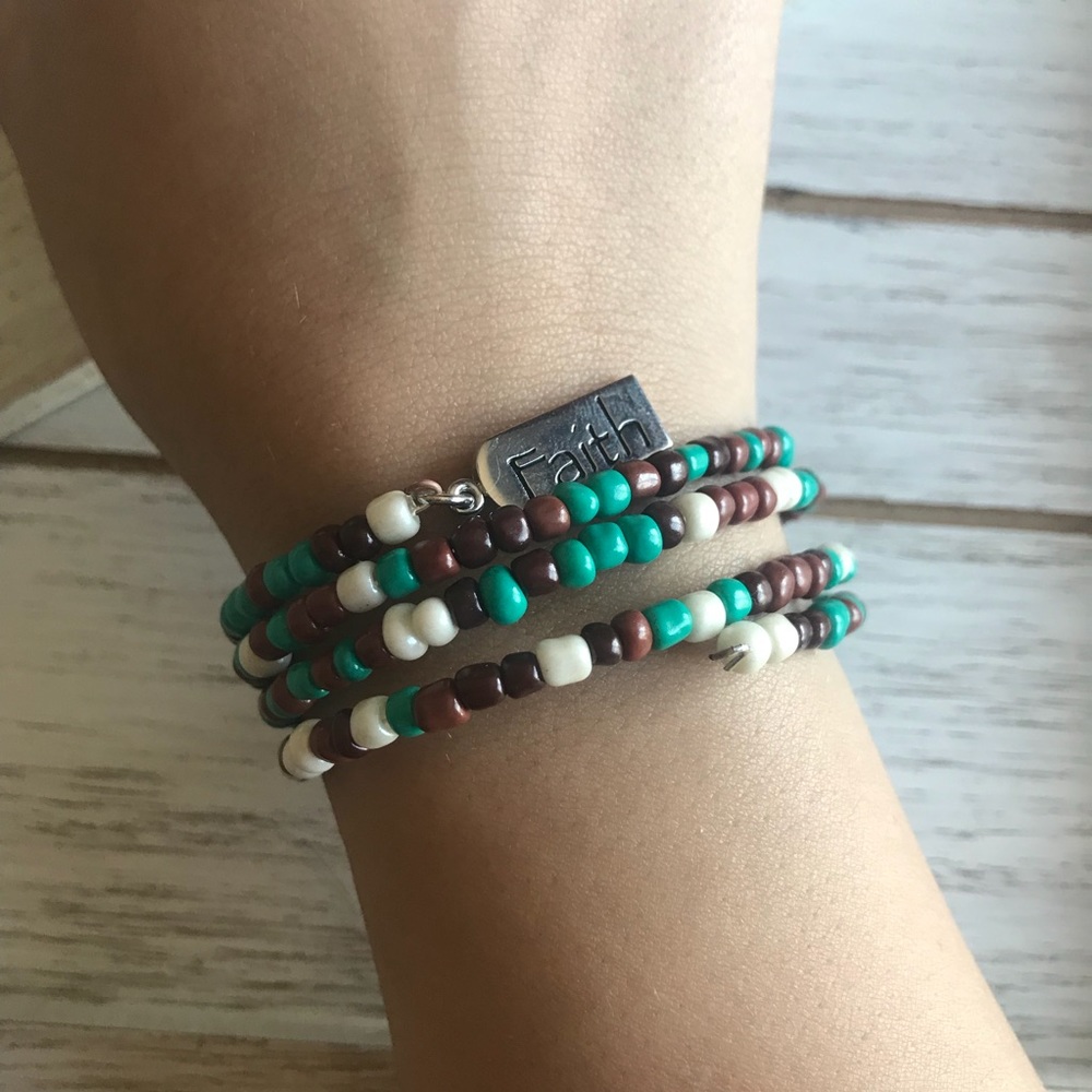 Handmade Faith Seed Bead Cuff Bracelet - Picture 2 of 2